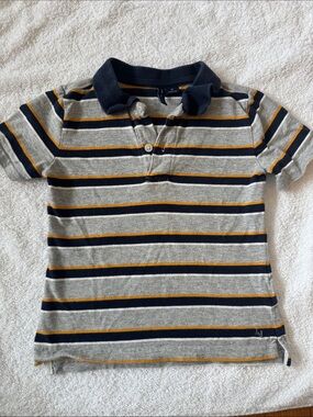 Janie and Jack Gray toddler 2T Polo with Navy & Yellow Stripes 100% Cotton